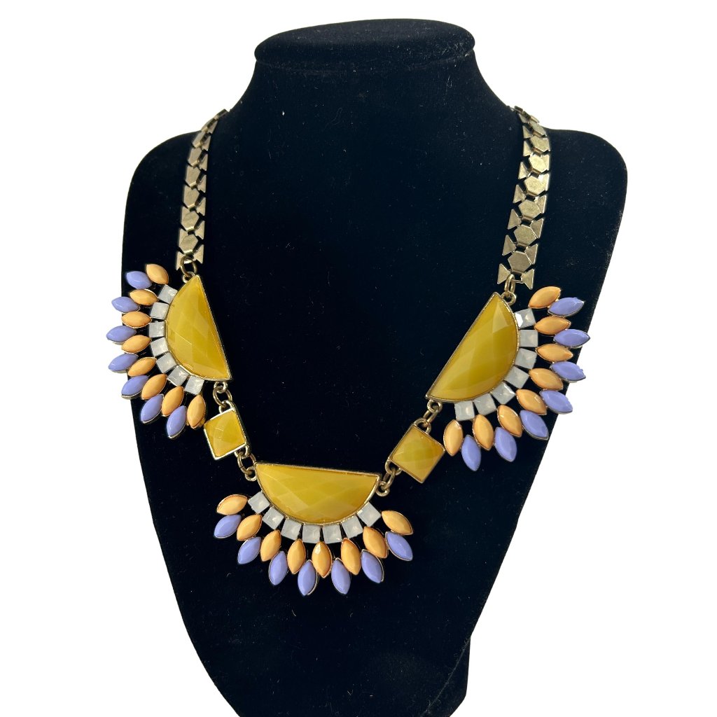Mika Bib Necklace Gold Tone Yellow Purple Abstract 18-21